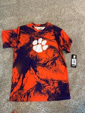 Kids Clemson Orange & Purple Short Sleeve Tee with Paw Logo